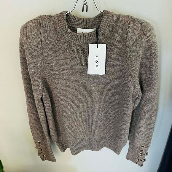 BA&SH Keane Lace-Up Cuff Wool &‎ Cotton Sweater, Tan, Size Small, DESIGNER, NWT - Picture 11 of 16